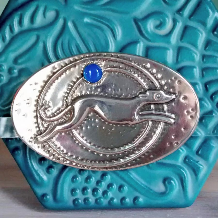 Sale! Art Deco Style Running Greyhound Brooch in Pewter, Slight Seconds