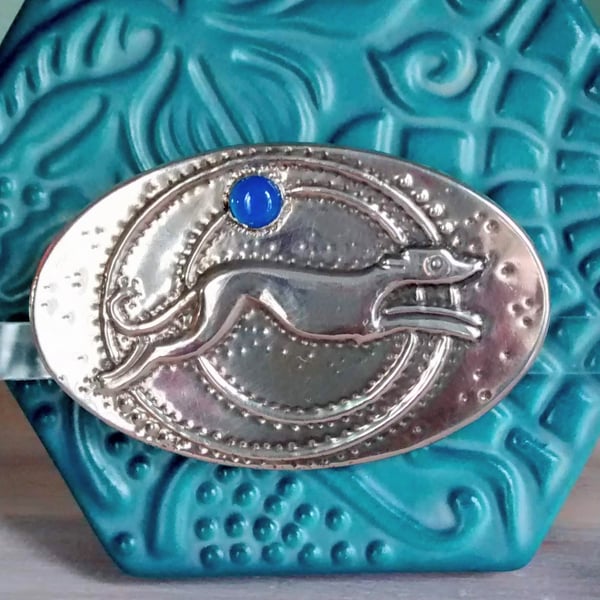 Sale! Art Deco Style Running Greyhound Brooch in Pewter, Slight Seconds