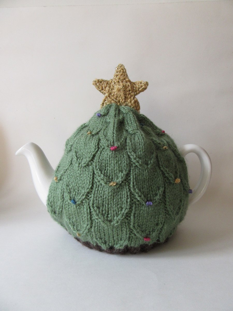 Tea cosy Tea cosie - Christmas tree glittery pine needle green