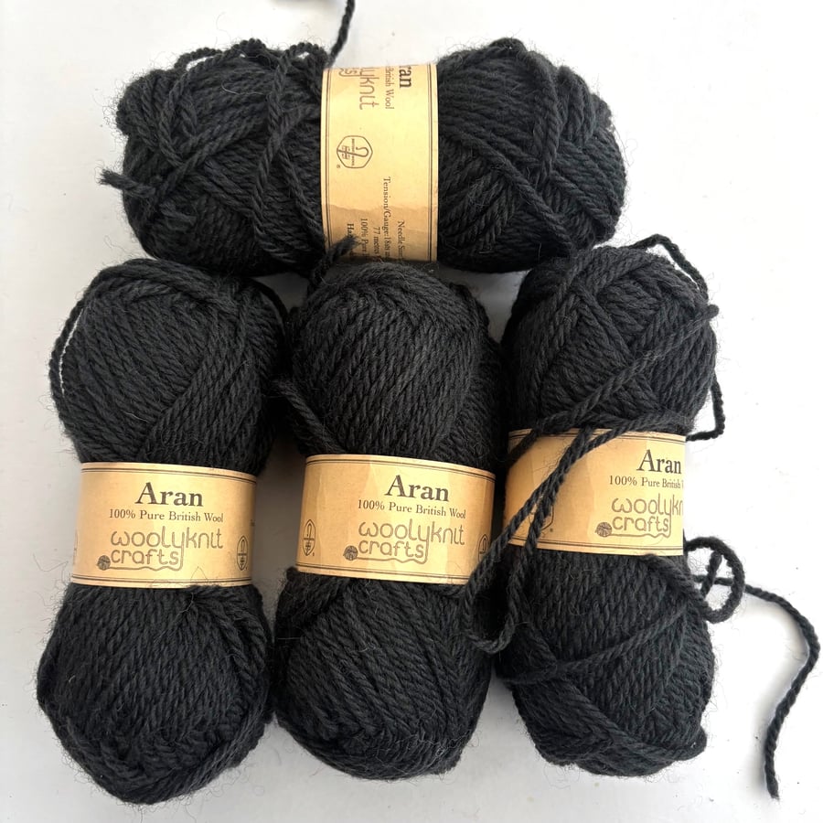 Woolyknit Aran British Wool 4 x 50 gram balls in Pirate Grey