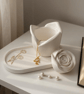 White Oval Catchall Tray With Flower Imprints  - Image 3