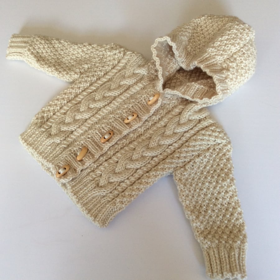 Baby Aran Cardigan with hood - Birth to 6 months