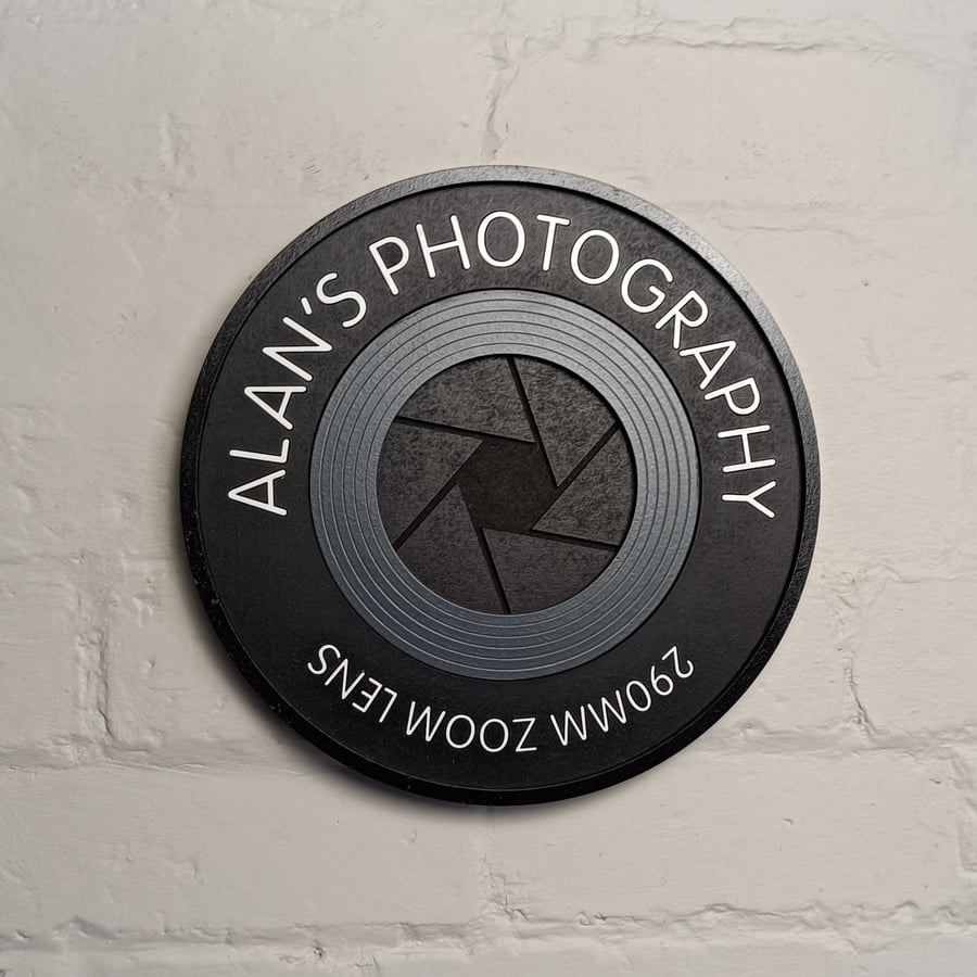 Large personalised Camera lens photography sign 