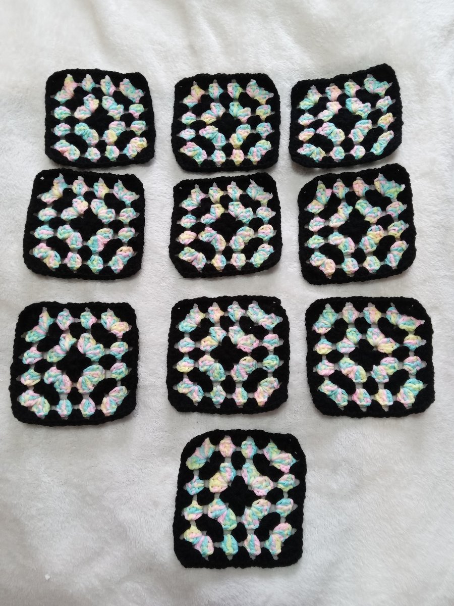 crochet granny squares black and multi-coloured