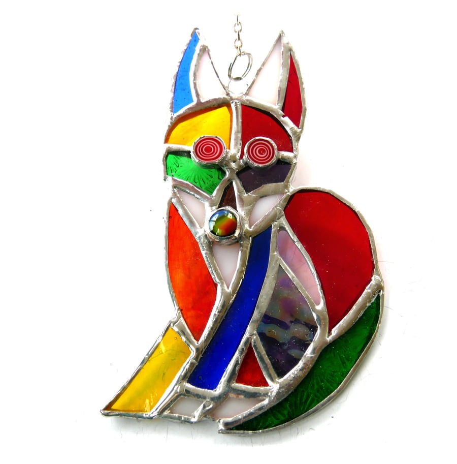 Fox Suncatcher Stained Glass Funky Rainbow Handmade gift