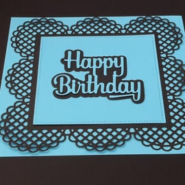 Happy Birthday Greeting Card - Blue and Black