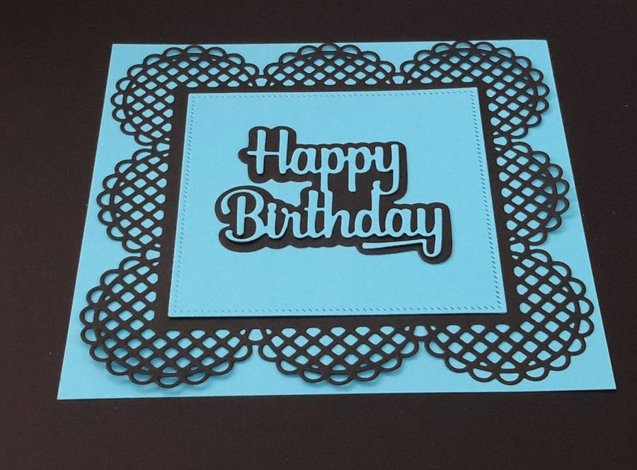 Happy Birthday Greeting Card - Blue and Black