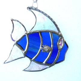 Tropical Fish Suncatcher Stained Glass Handmade Blue 034