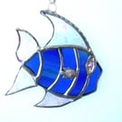 Tropical Fish Suncatcher Stained Glass Handmade Blue 034