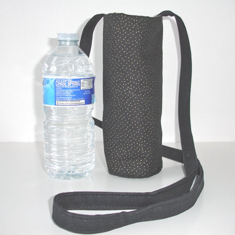 Water Bottle Bag Drinks Carrier Sling Black Gold Spots Gym Crossbody