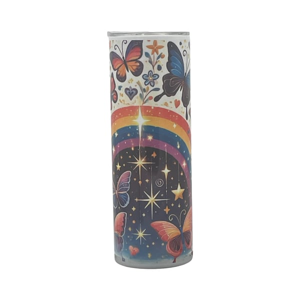 Celestial Rainbow Butterfly Sparkle Tumbler