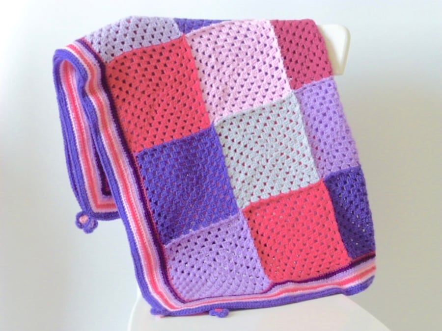  Crochet blanket, festival blanket, purple and pink blanket, throw