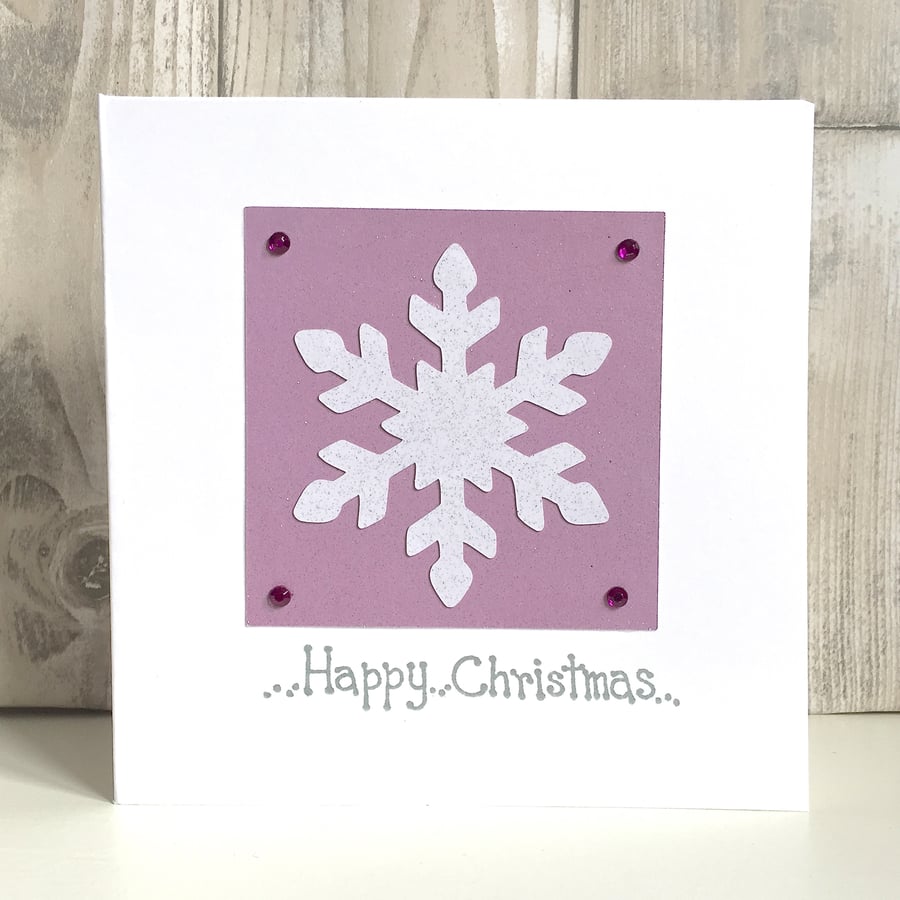 Snowflake Christmas card - handmade contemporary glitter faux jewel