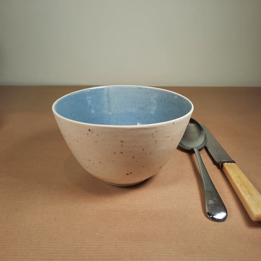 Blue and Cream ceramic hand thrown cereal bowls