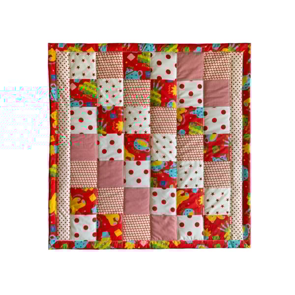 Red & White Patchwork Play Quilt: Cotton Linen Tummy Time Mat