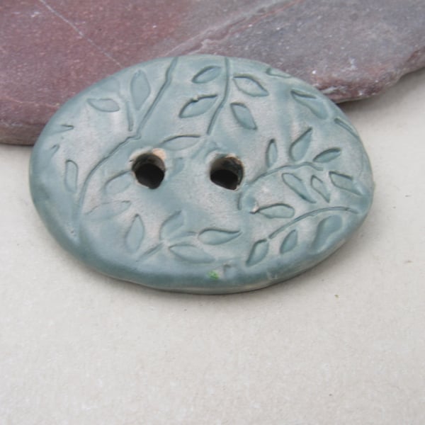 Large Sage Green Sprig Oval Handmade Ceramic Button