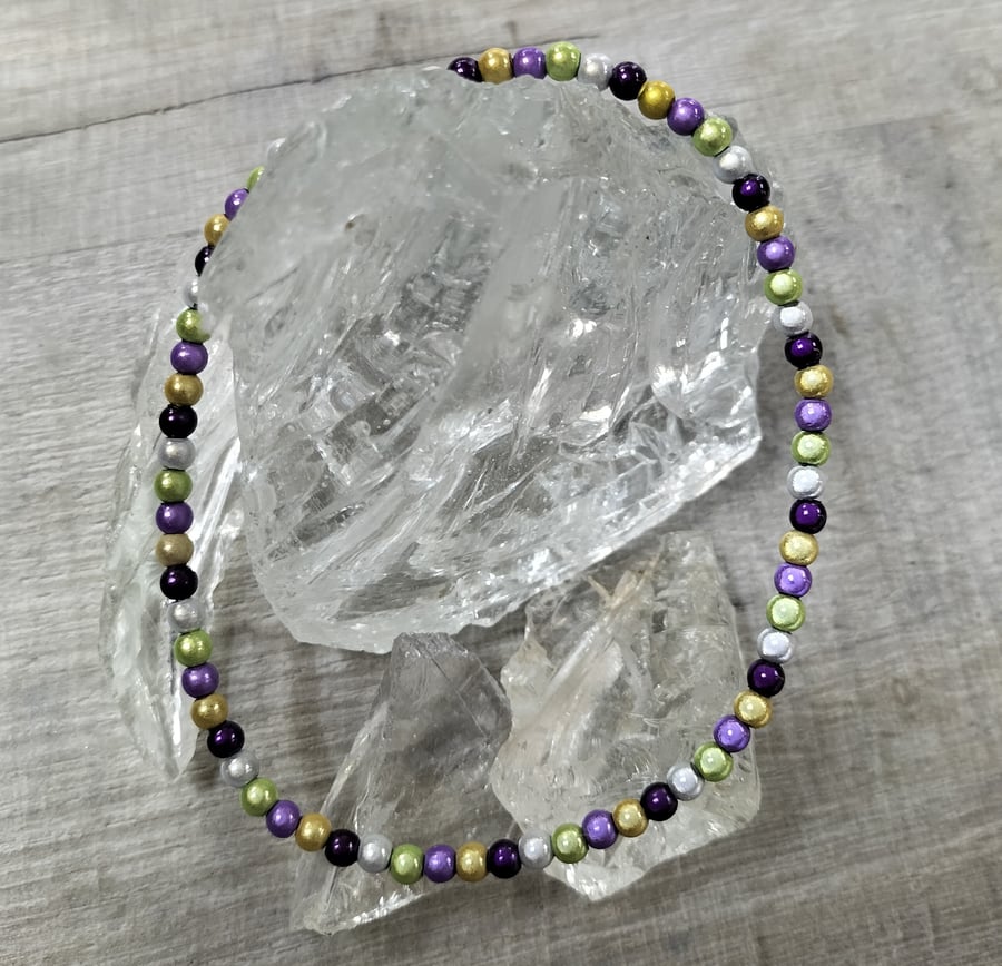 AL136A  Multicoloured  miracle bead elasticated anklet 