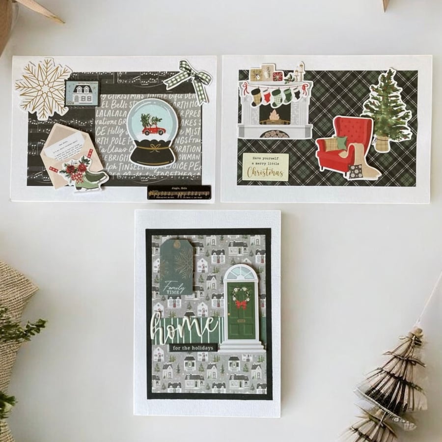 Christmas Cards. Set of three decoupage Christmas cards.
