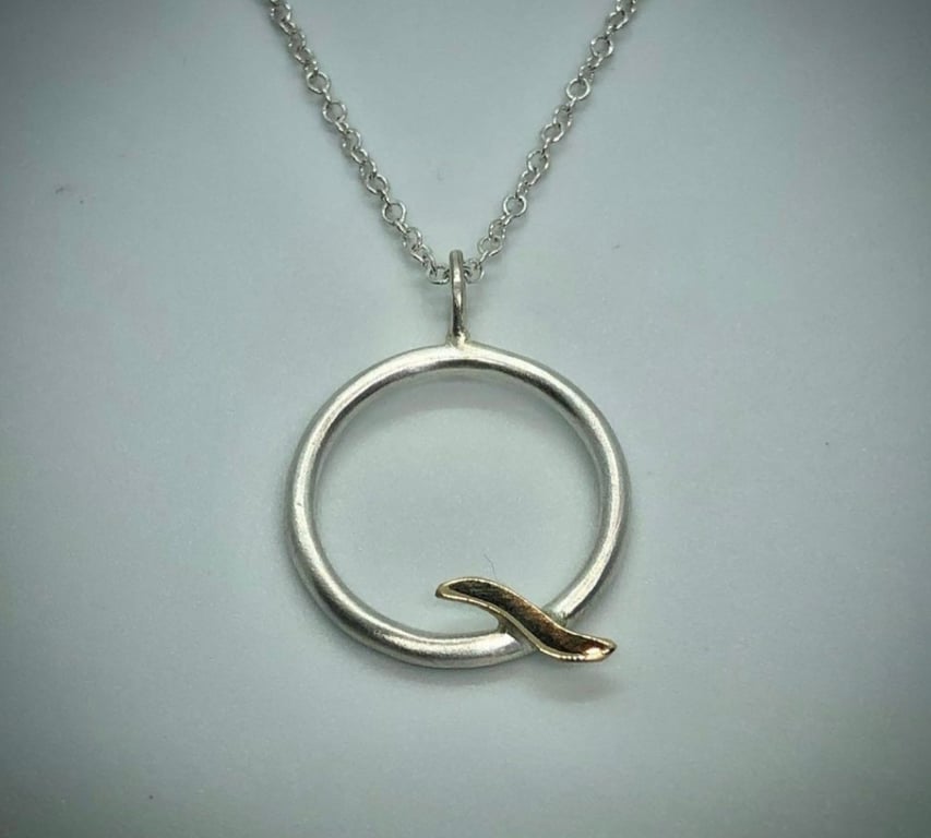 Gold Wave Pendant, silver circle pendant, wave pendant, round silver pendant, 