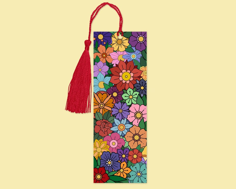 Floral bookmark, tassel bookmark, colourful bookmark, book lover gift, floral gi