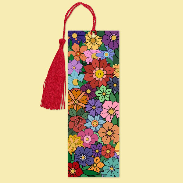 Floral bookmark, tassel bookmark, colourful bookmark, book lover gift, floral gi