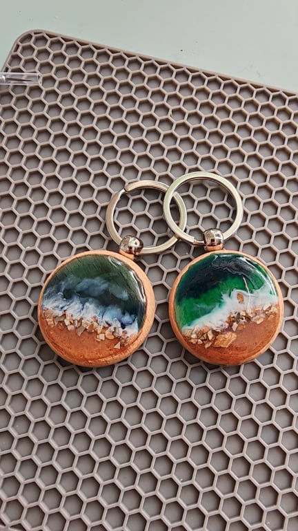 Ocean Wave Resin Keychain: Mini Beach Keyring- Handmade Summer Bag Charm
