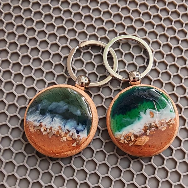 Ocean Wave Resin Keychain: Mini Beach Keyring- Handmade Summer Bag Charm
