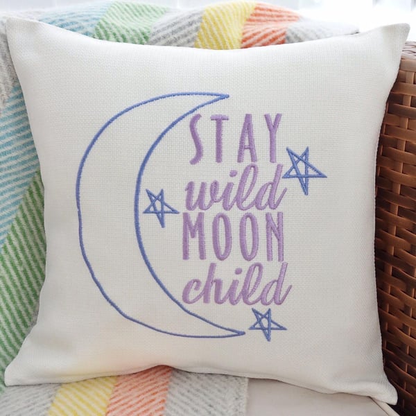 Moon Child: Embroidered Cushion 33cm (13”)