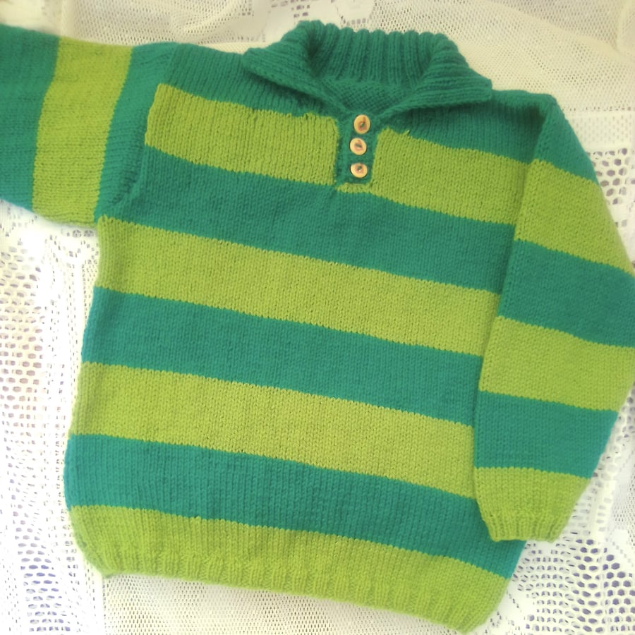 Green Striped Knitted Rugby Shirt, Childrens Clothes, Childs Green Jumper
