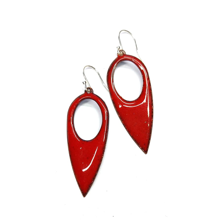Vibrant red enamel statement earrings