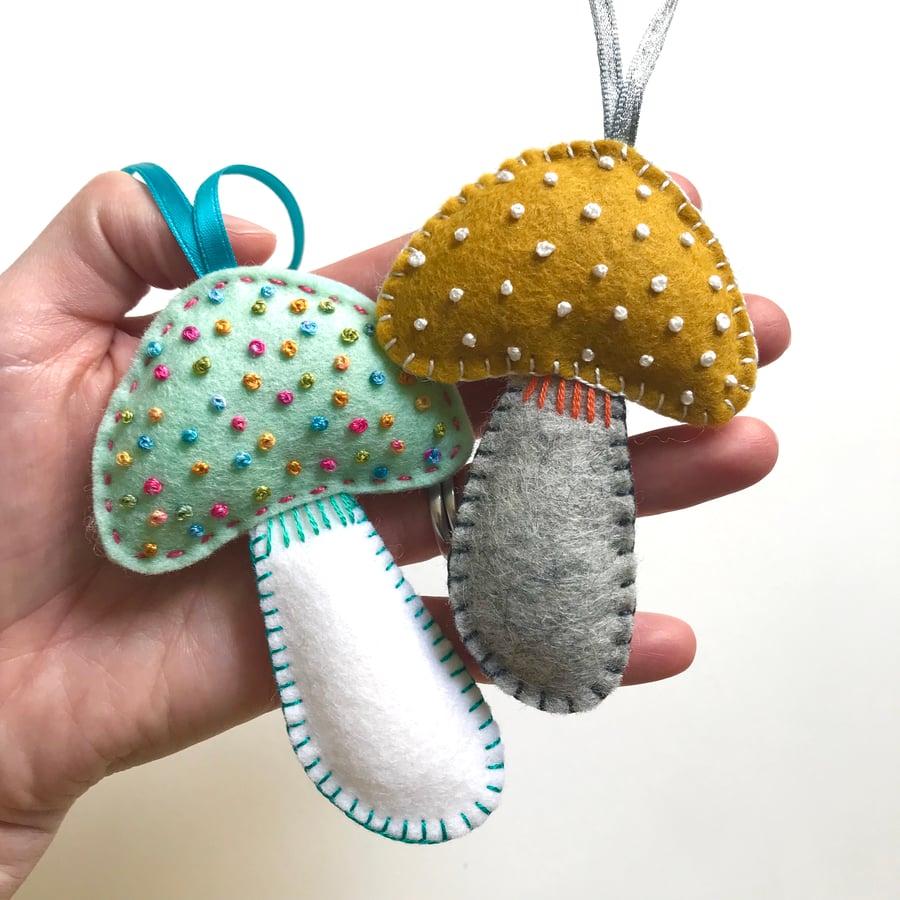 Hand Embroidered Felt Toadstool Lavender Bag- set of 2