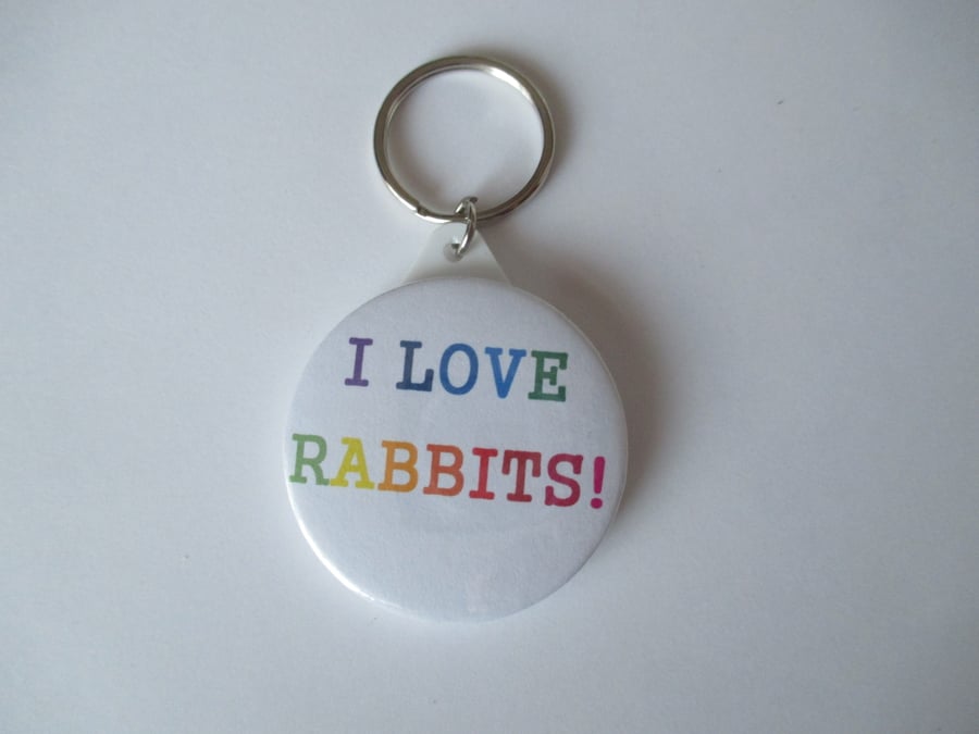 Keyring Bunny Rabbit Line Drawing Pin Badge Set Rainbow Text Gift Key Ring