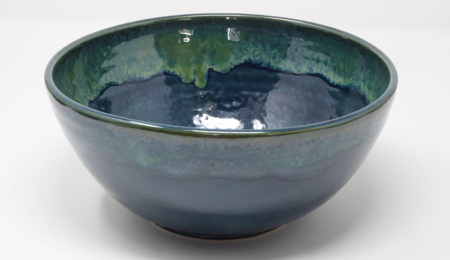 Large smokey blue grey & green swirl bowl