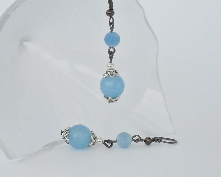 Blue quartz and frosted cracked agate earrings