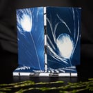 Handmade original cyanotype notebook size A6 or 4.1x5.8 inches “peacock feather”