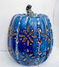 Blue & Gold Floral Pumpkin Lantern – Ceramic Autumn Decoration. - Image 2