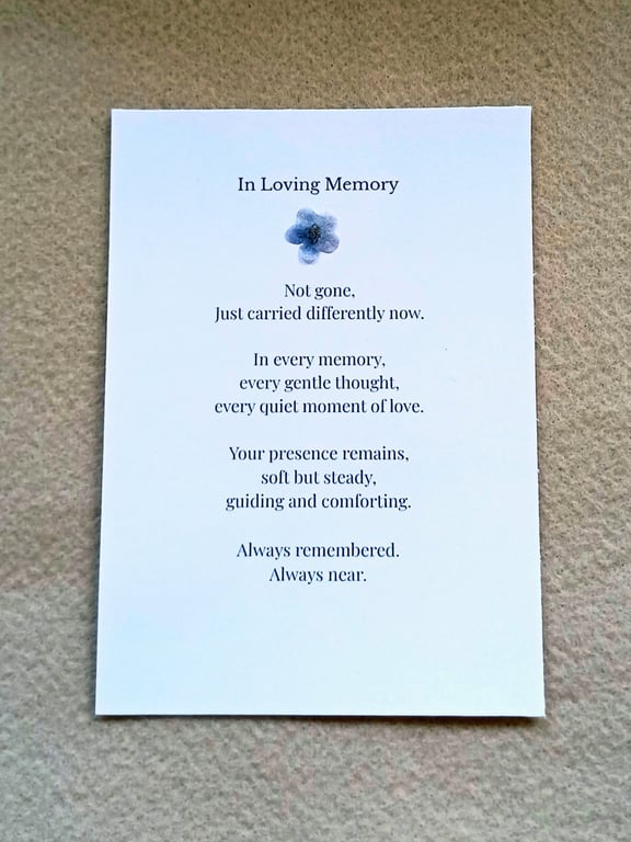 In Loving Memory Poem Card - Forget Me Not Keepsake