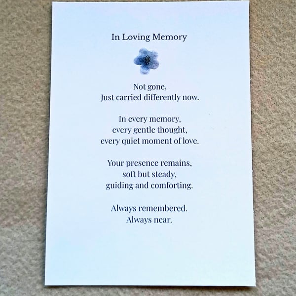 In Loving Memory Poem Card - Forget Me Not Keepsake