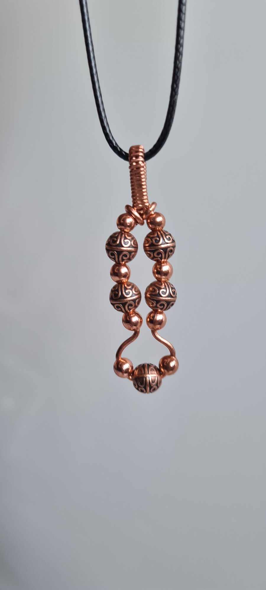 Handmade Beautiful Copper Beaded Pendant Necklace on Black Cord Gift Boxed