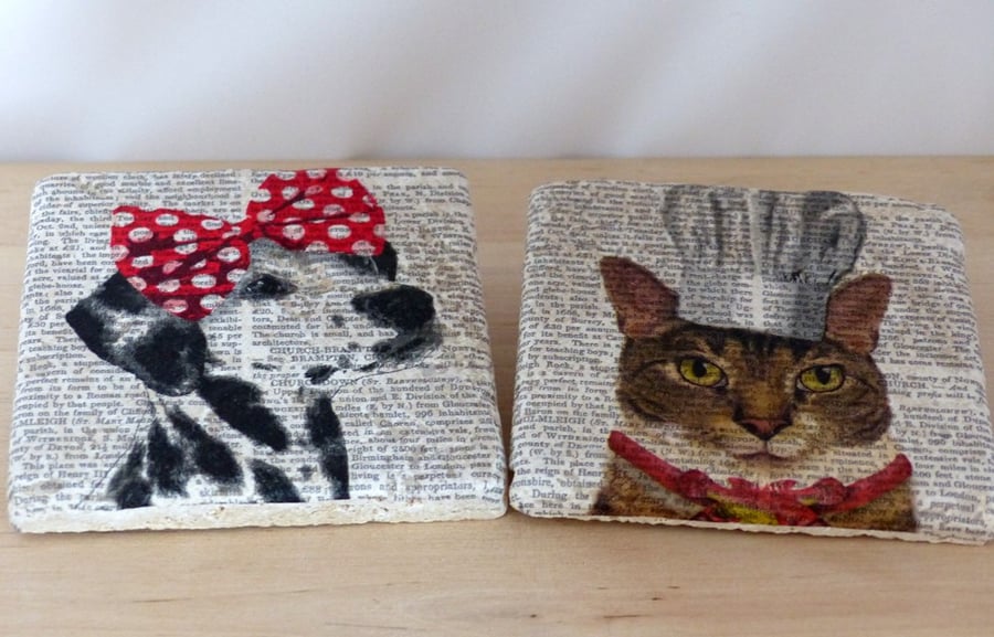 Marble 'Cat & Dog' Coasters