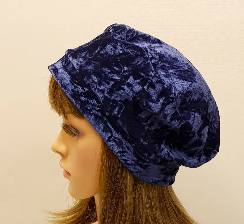Navy blue velvet beret for women, lined hat, spring autumn french style beret
