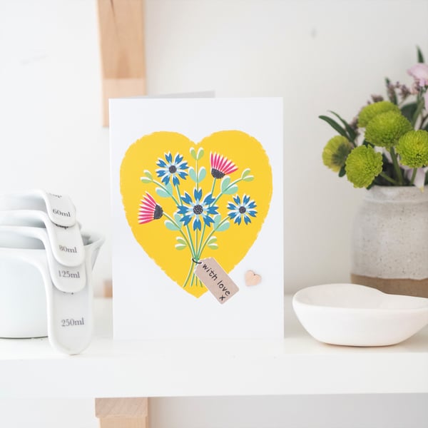 With Love Card - Handmade Card - Floral Card