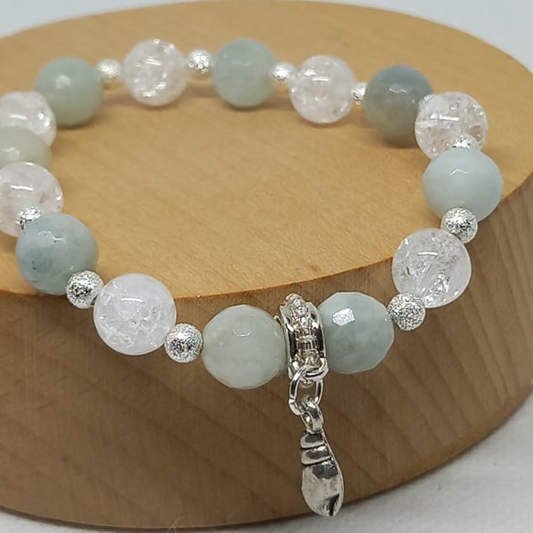 Aquamarine and Crackle Quartz Bracelet