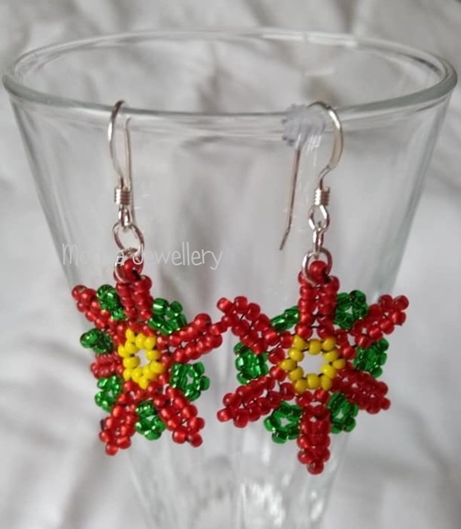 Poinsettia Earrings - Beaded