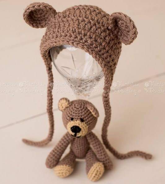 Crochet Teddy Bear Hat and Toy Set For Newborn Photo Sessions Photography Prop