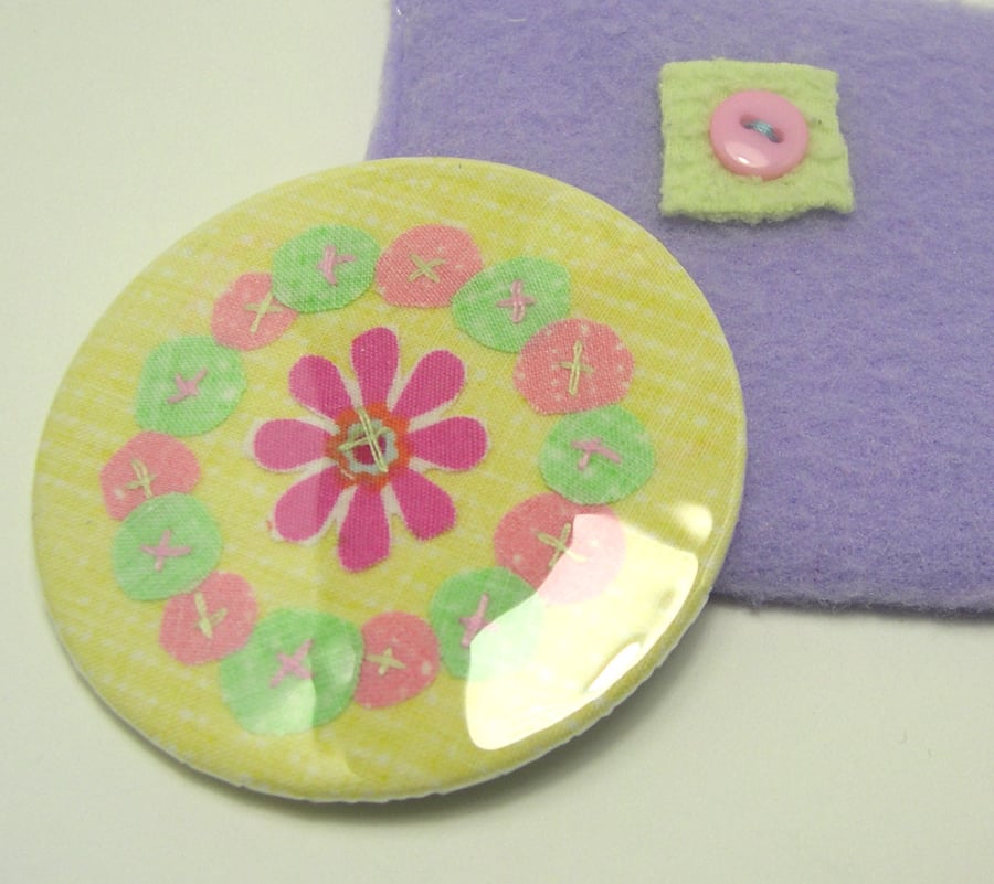 SALE - Springtime floral pocket mirror