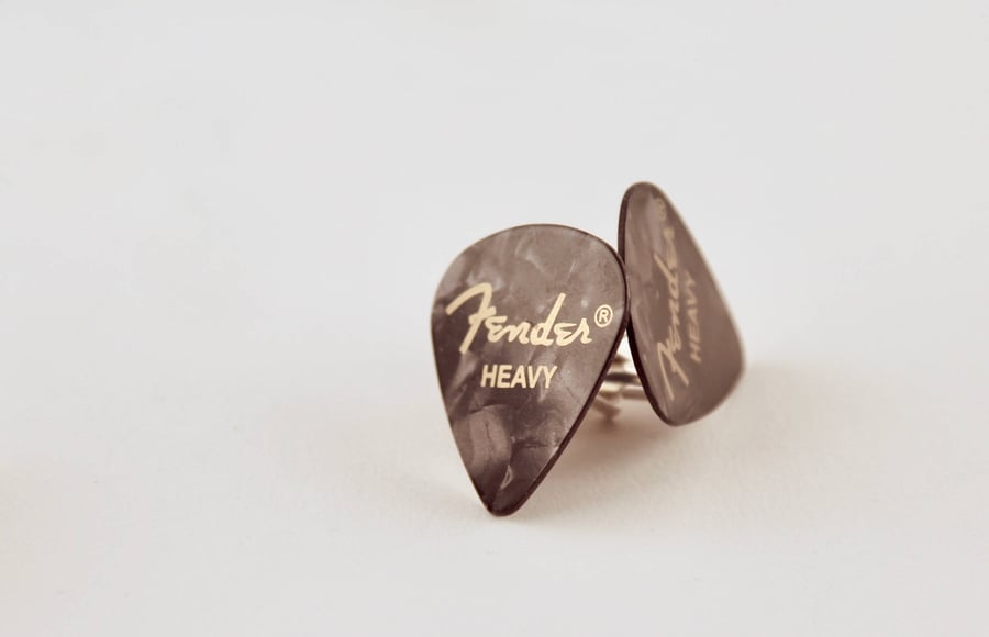 Black marble effect Fender Plectrum Silver Plated Cufflinks (Pair) - Boxed