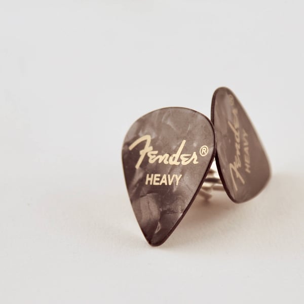 Black marble effect Fender Plectrum Silver Plated Cufflinks (Pair) - Boxed