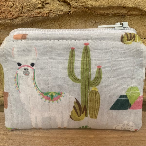 Llama and Cacti Fabric Quilted Mini Purse