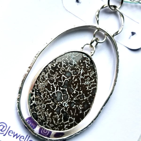 Dinosaur Bone Oval Necklace Recycled Sterling Silver Handmade Jewellery Gift